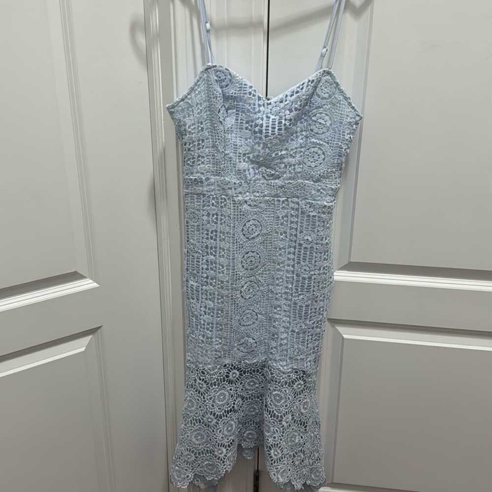 Baby blue crochet overlay